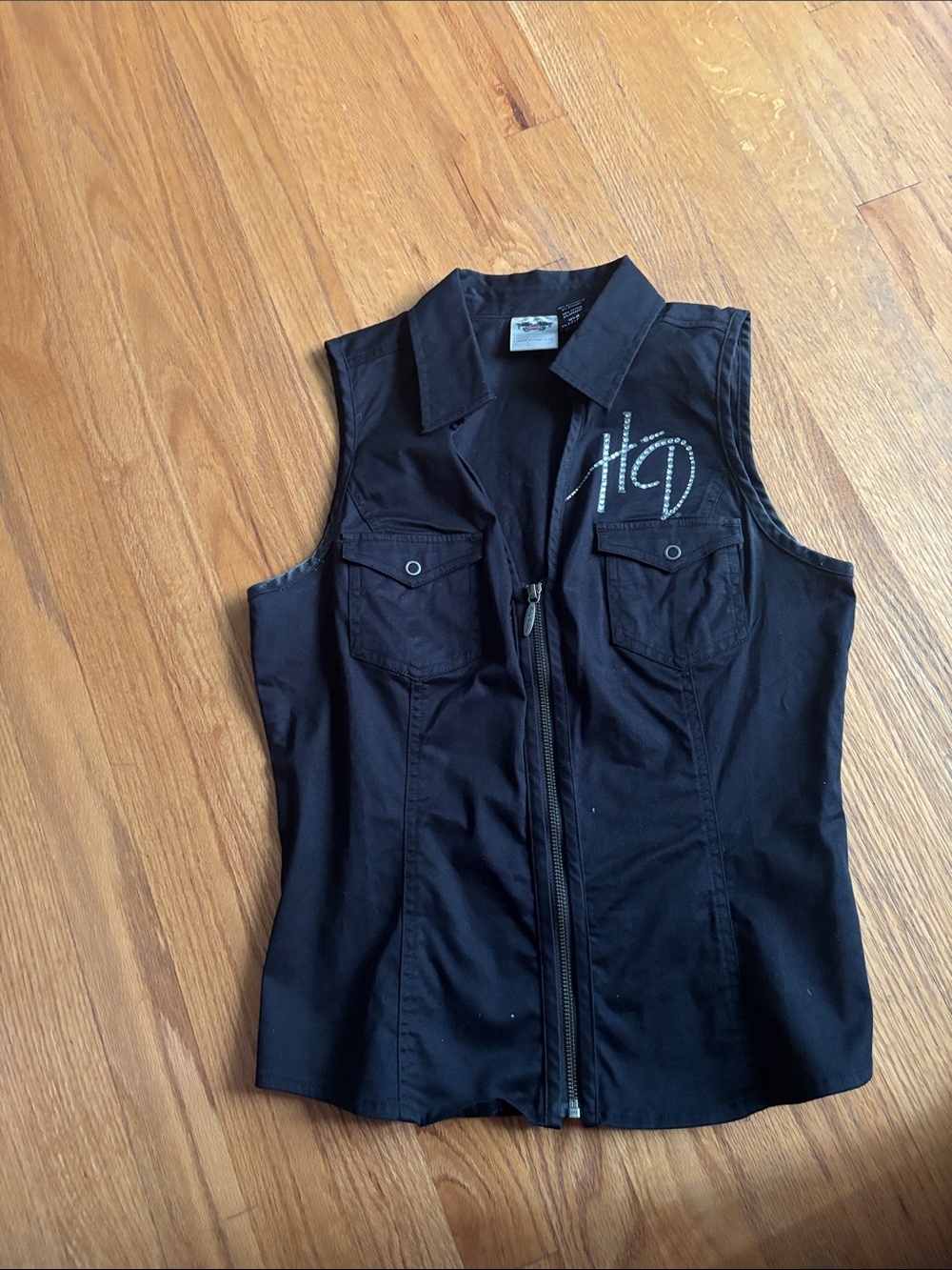Harley-Davidson Black Sleeveless Zip Front Vest with Stud Accent